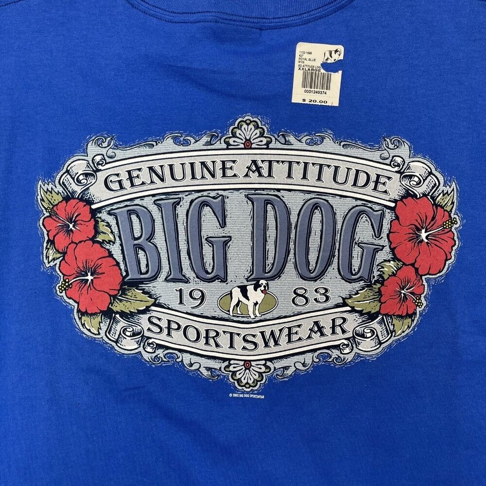 Vintage BIG DOGS Men T-Shirt 1983 Blue Bernard Logo Hibiscus‎ Short Sleeve 2XL